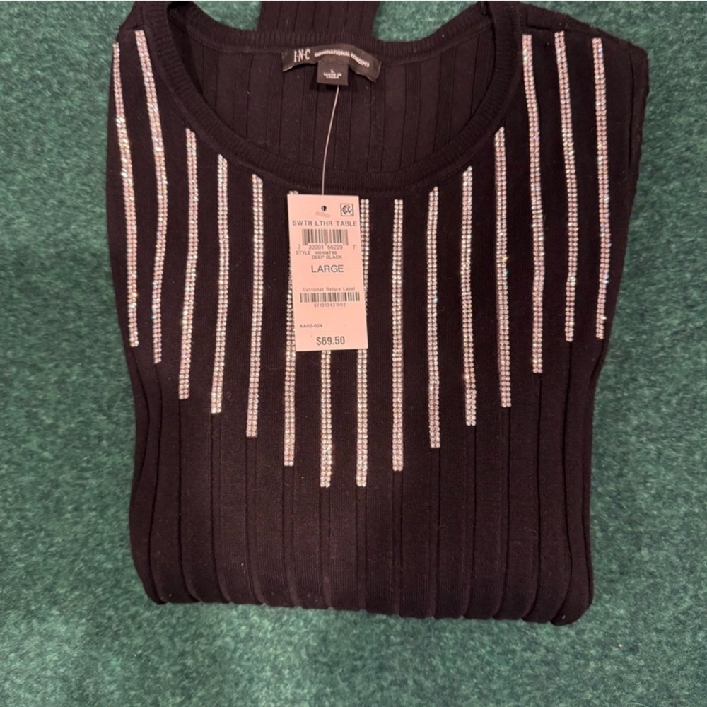 INC International Concepts Black Sweater with Silver Accents - Picture 2 of 6